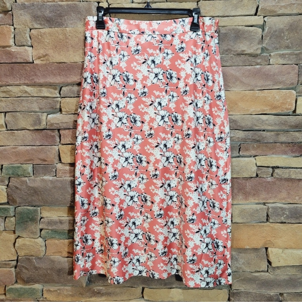 Anthropologie Coral Floral Midi Skirt